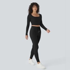 HALARA Softlyzero Plush High Waisted Drawstring Side Pocket Joggers Black